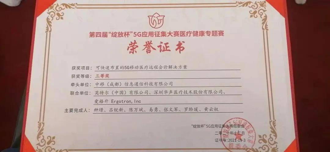 華聲參與項目斬獲第四屆“綻放杯”5G應用征集大賽醫(yī)療健康專題賽道三等獎！